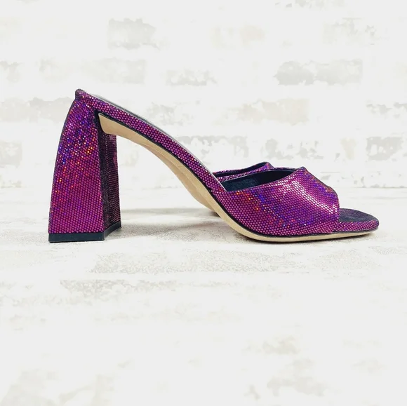 New By Far Michele Purple Metallic Leather Mules K127 - Picture 2 of 12